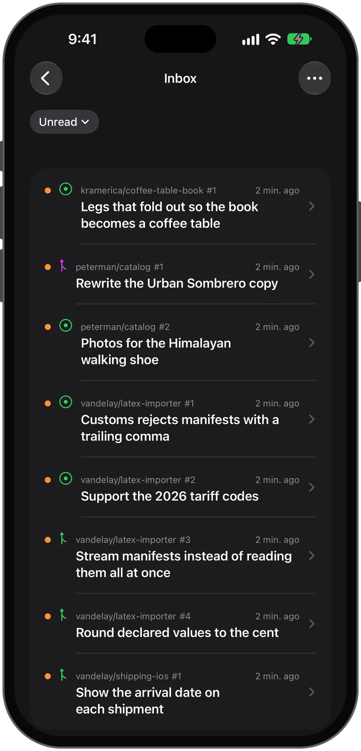 The Anvil inbox on iPhone